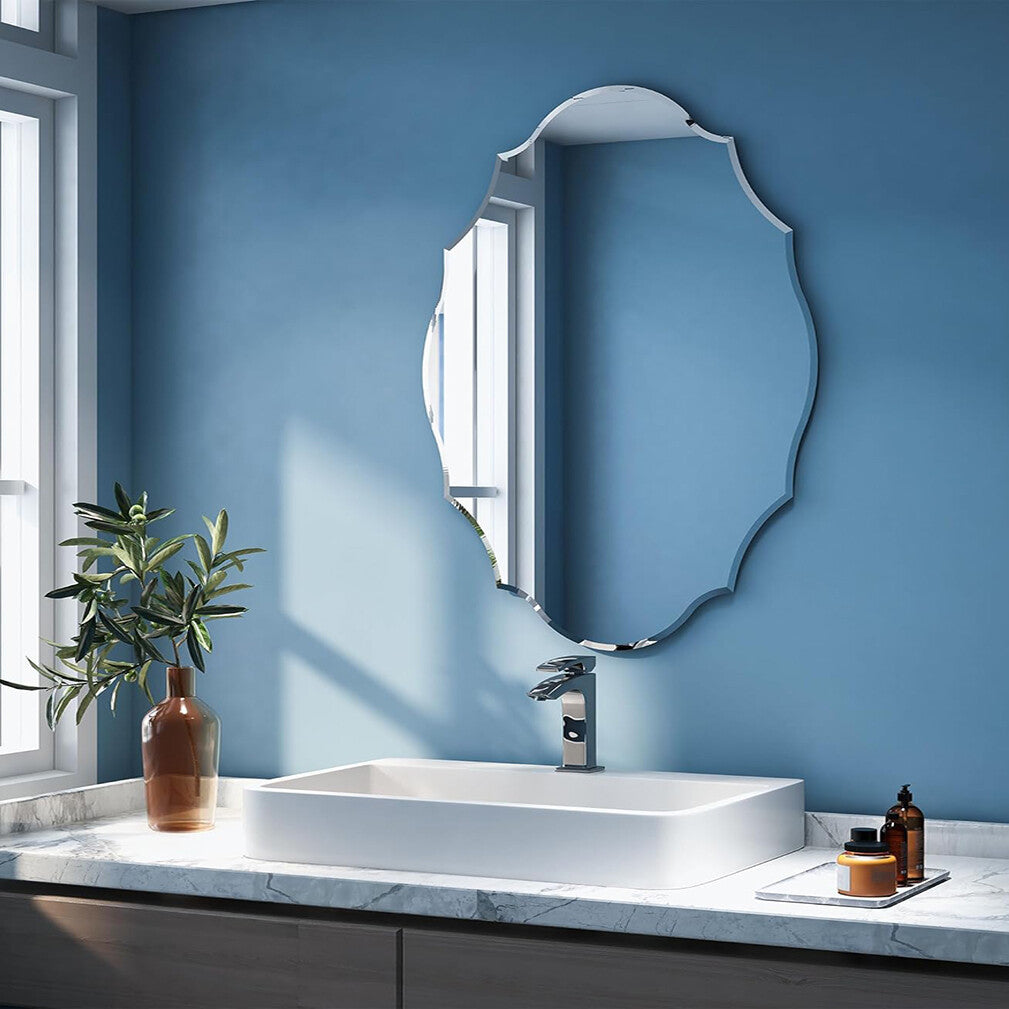 Mirrors: Beveled Silver Oval Wall Mirror Versatile Frameless Design for Vertical or Horizontal Display