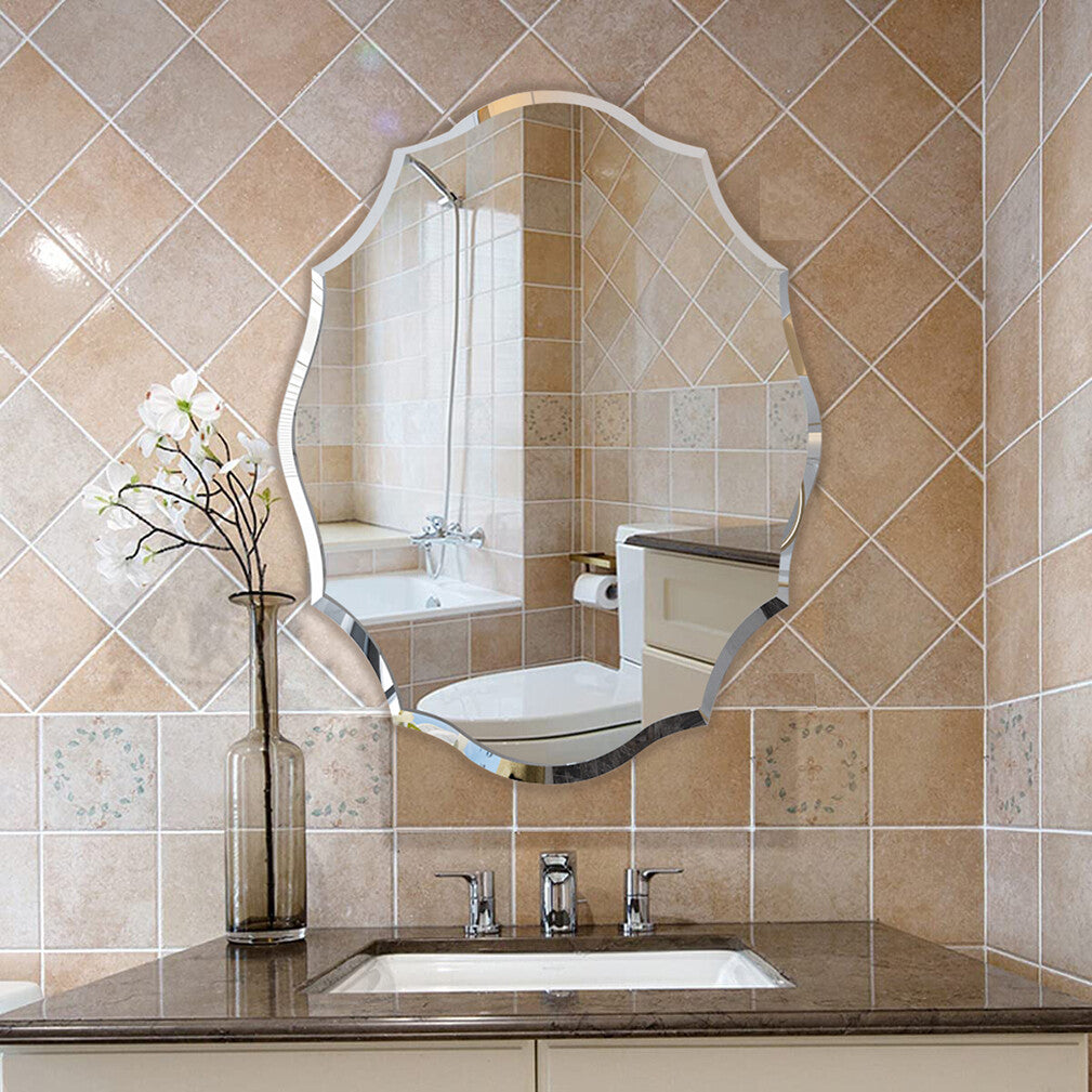 Mirrors: Beveled Silver Oval Wall Mirror Versatile Frameless Design for Vertical or Horizontal Display
