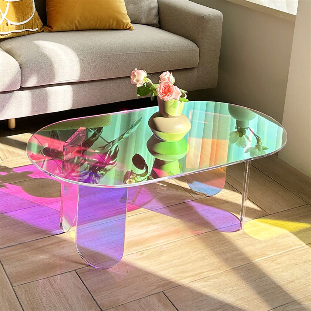 Side Tables: Gorgeous Iridescent Acrylic Side Table Cool Rainbow Coffee Table Home Art Decor