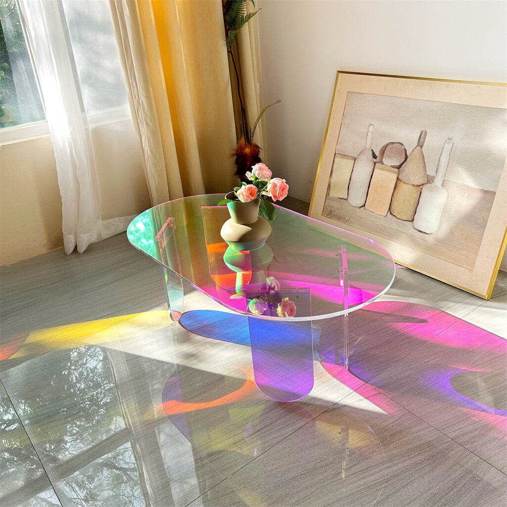 Side Tables: Gorgeous Iridescent Acrylic Side Table Cool Rainbow Coffee Table Home Art Decor