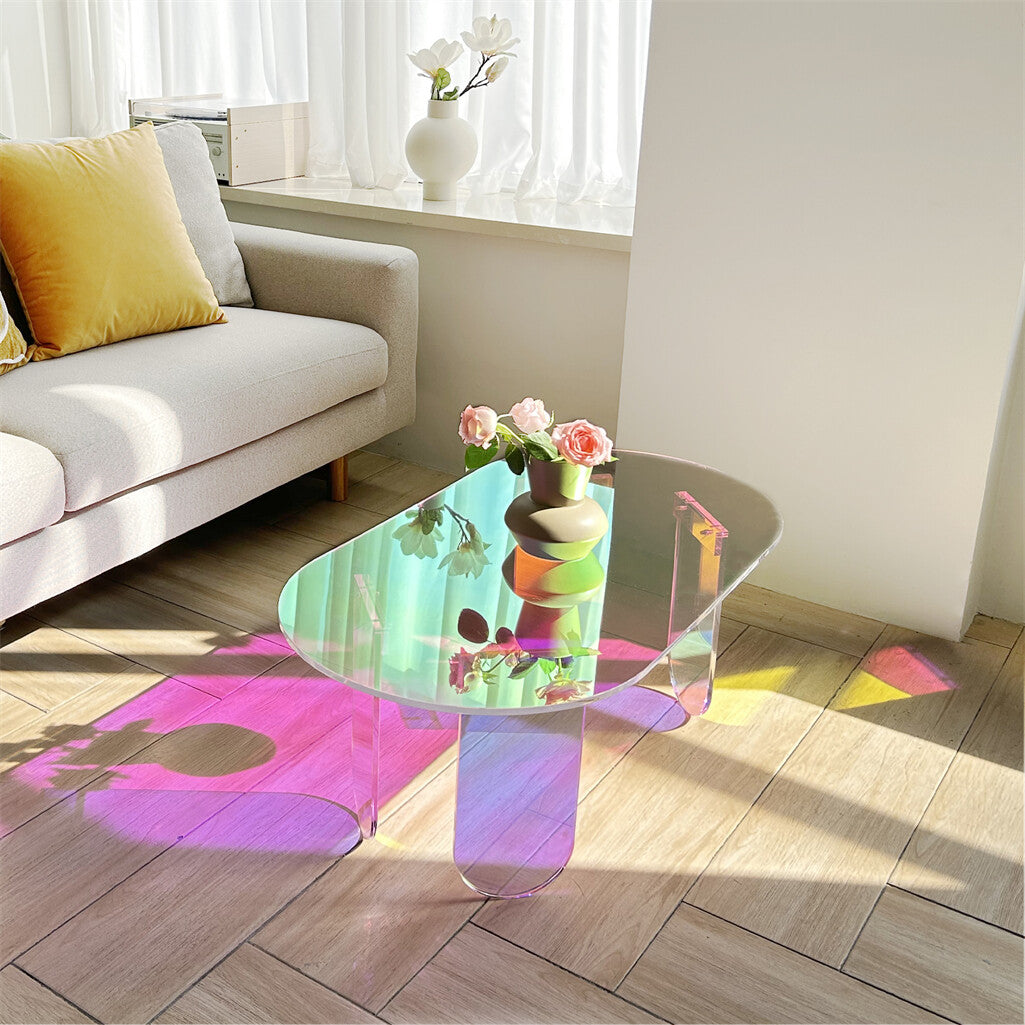 Side Tables: Gorgeous Iridescent Acrylic Side Table Cool Rainbow Coffee Table Home Art Decor