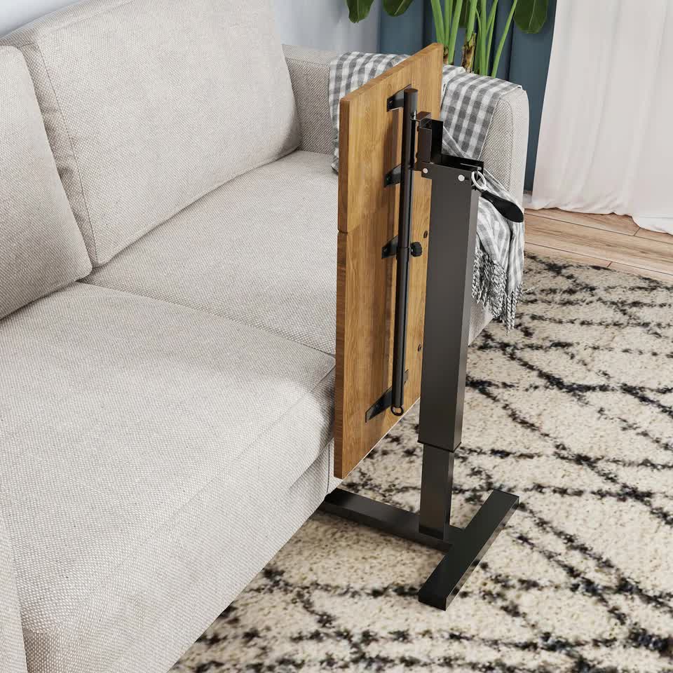 Premium height Adjustable Overbed Bedside Table With Wheels Solid Tilt Tray Table