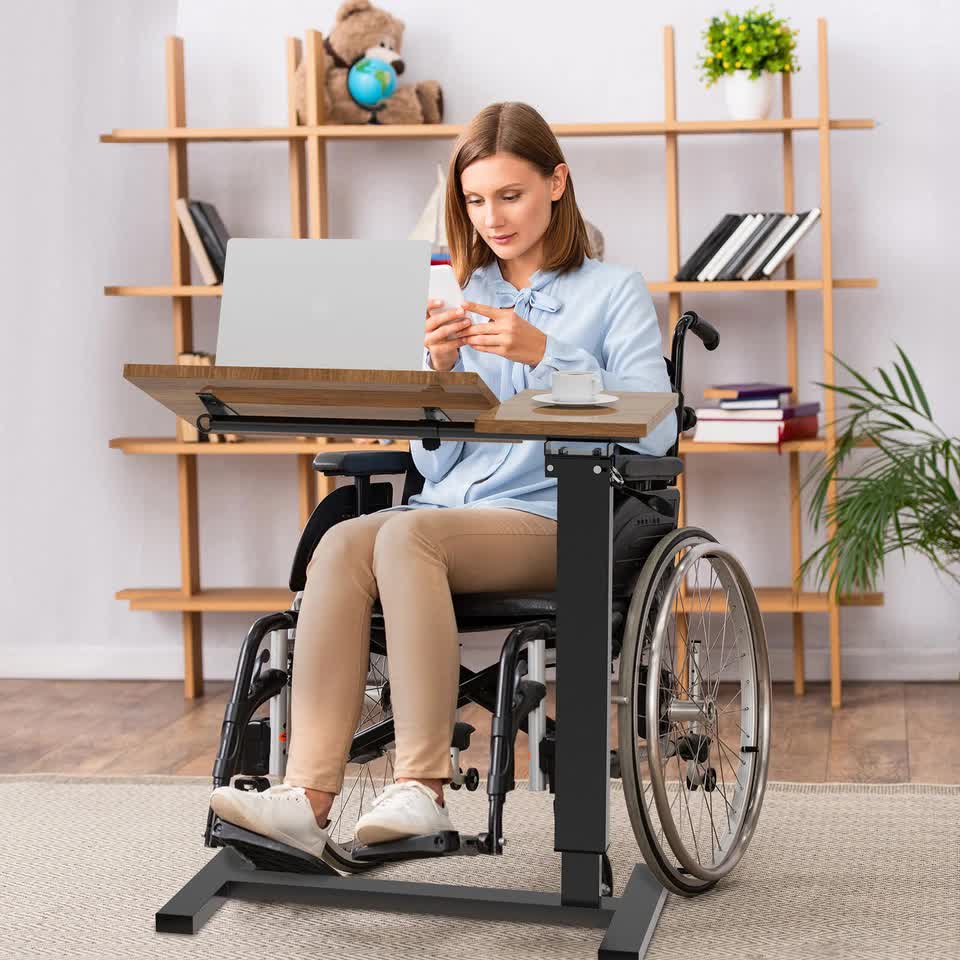 Premium height Adjustable Overbed Bedside Table With Wheels Solid Tilt Tray Table