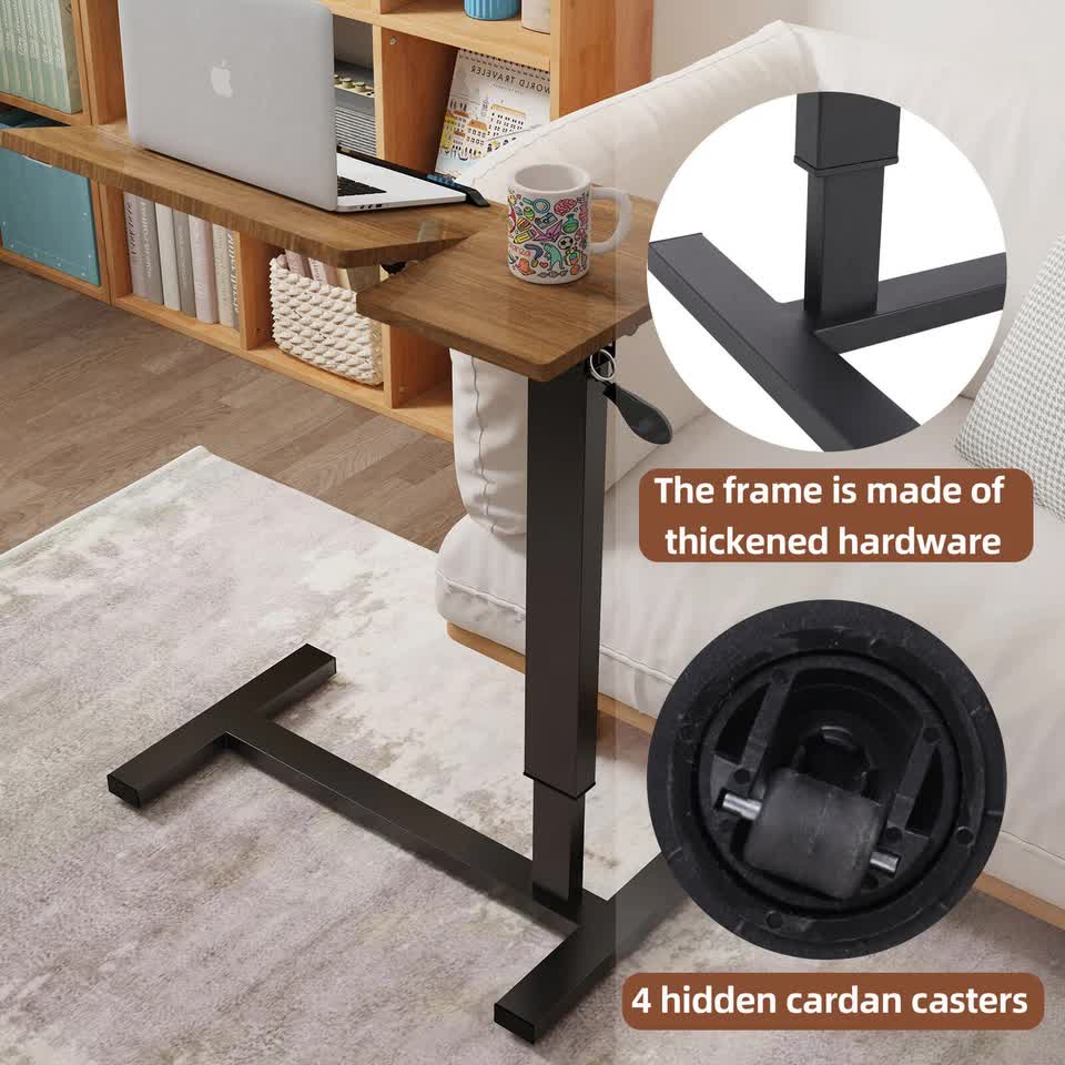 Premium height Adjustable Overbed Bedside Table With Wheels Solid Tilt Tray Table
