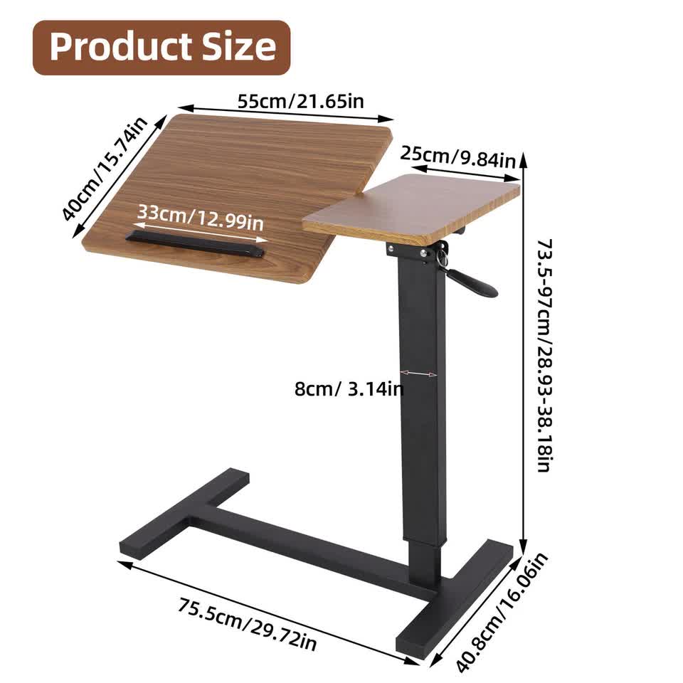 Premium height Adjustable Overbed Bedside Table With Wheels Solid Tilt Tray Table