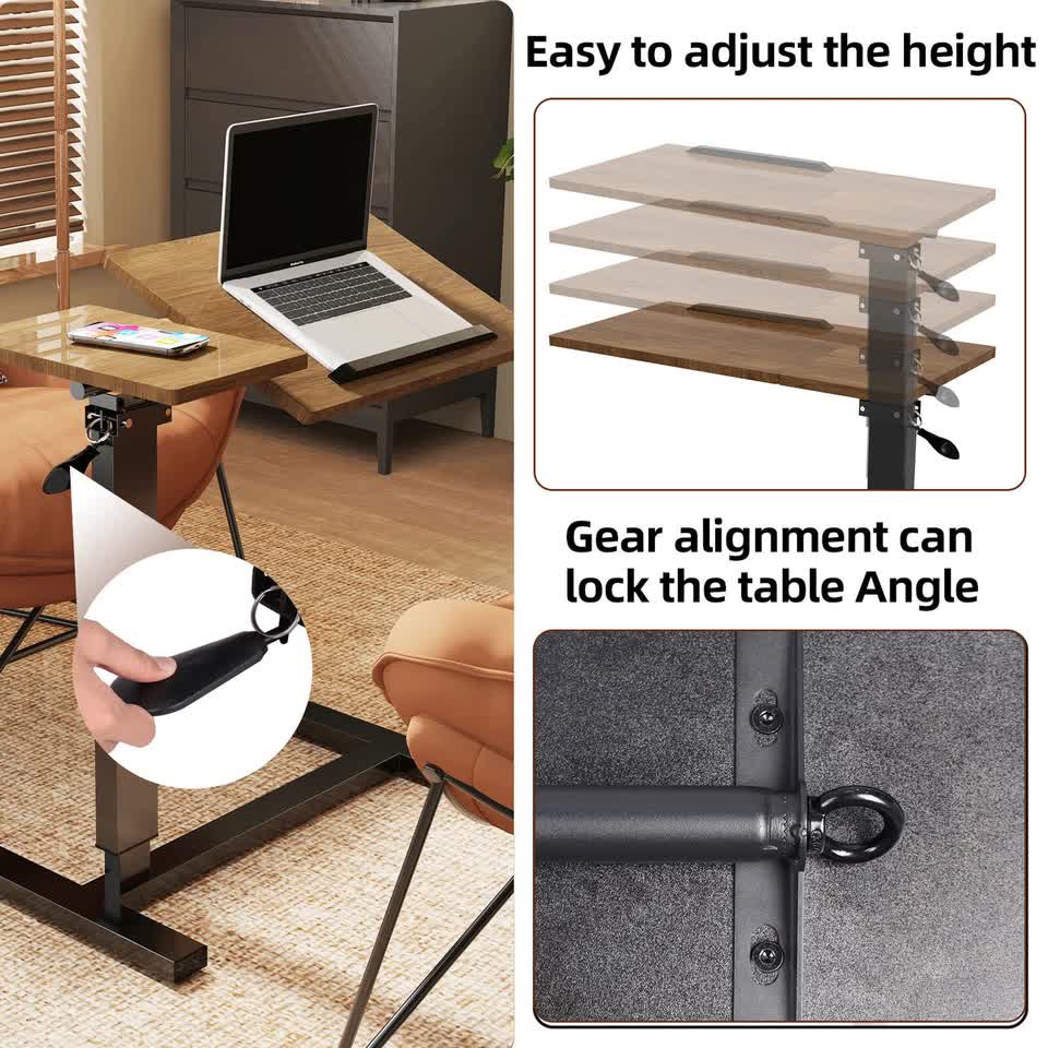 Premium height Adjustable Overbed Bedside Table With Wheels Solid Tilt Tray Table