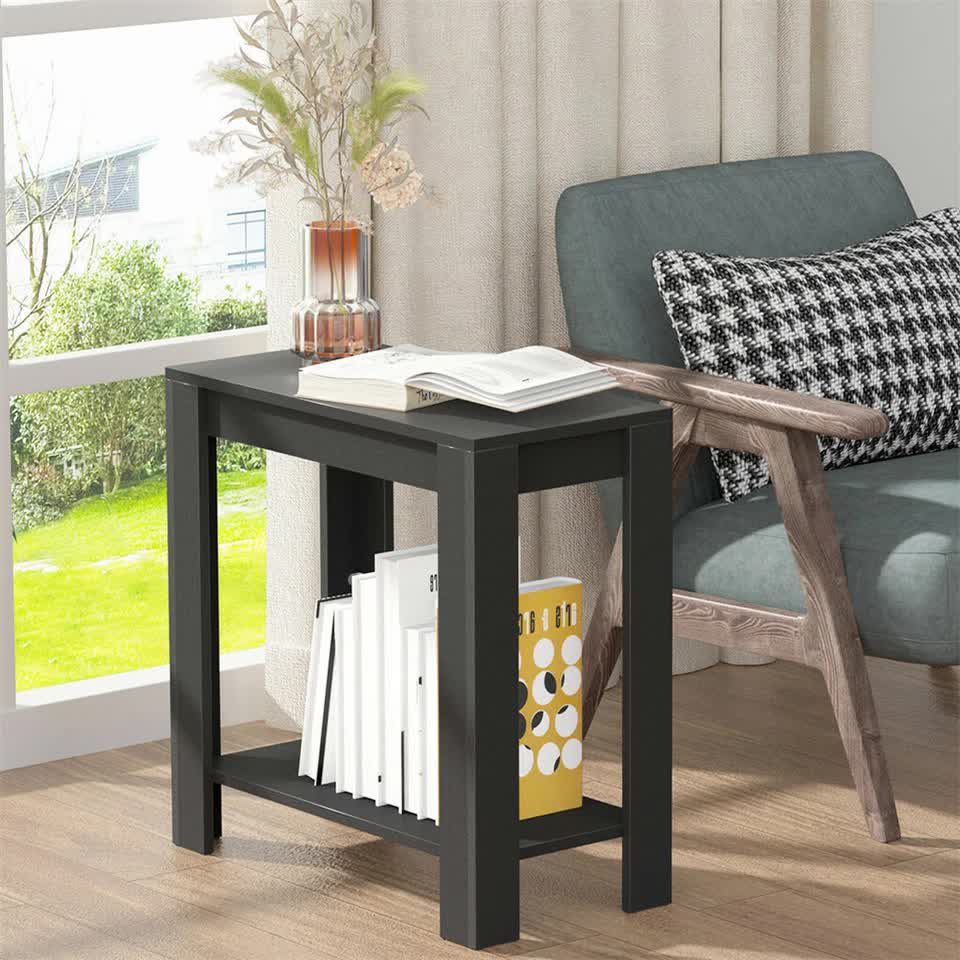 Dining Tables: Rustic 2Tiers Side Table Open Accent Table Bedside Storage Slim Coffee End Table