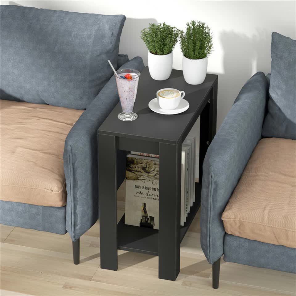 Dining Tables: Rustic 2Tiers Side Table Open Accent Table Bedside Storage Slim Coffee End Table