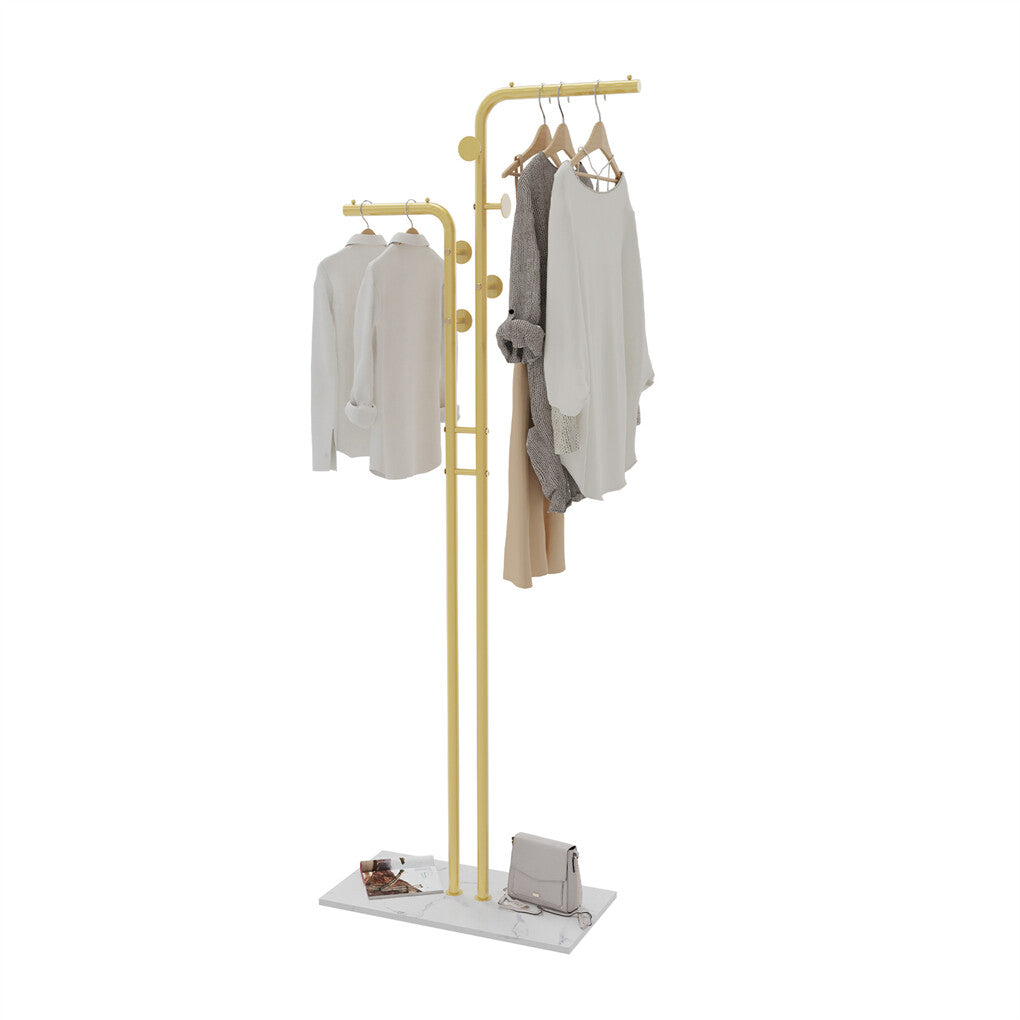Coat Racks: Double Pole Metal Coat Rack with Marble Base - Free Standing Clothes and Hat Stand AU