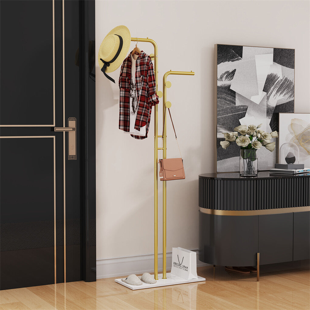 Coat Racks: Double Pole Metal Coat Rack with Marble Base - Free Standing Clothes and Hat Stand AU