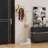 Coat Racks: Double Pole Metal Coat Rack with Marble Base - Free Standing Clothes and Hat Stand AU