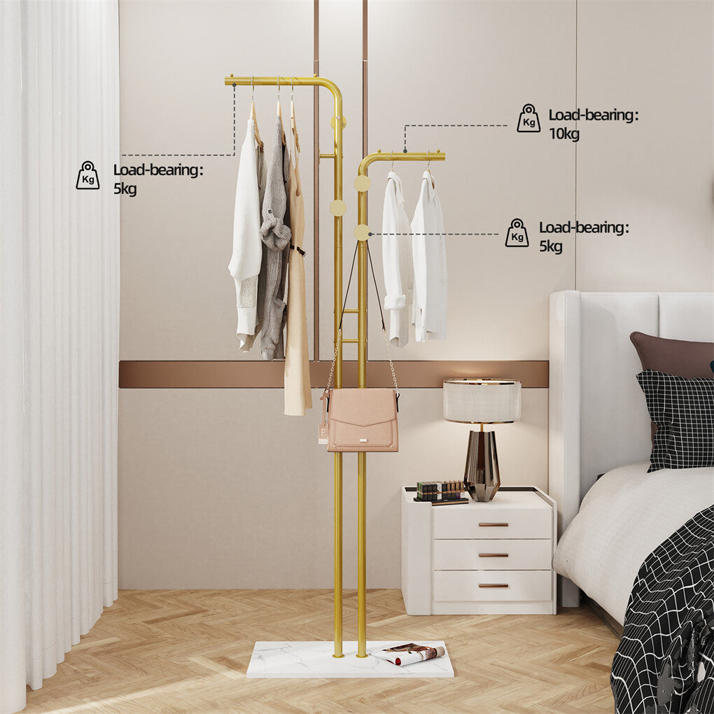 Coat Racks: Double Pole Metal Coat Rack with Marble Base - Free Standing Clothes and Hat Stand AU
