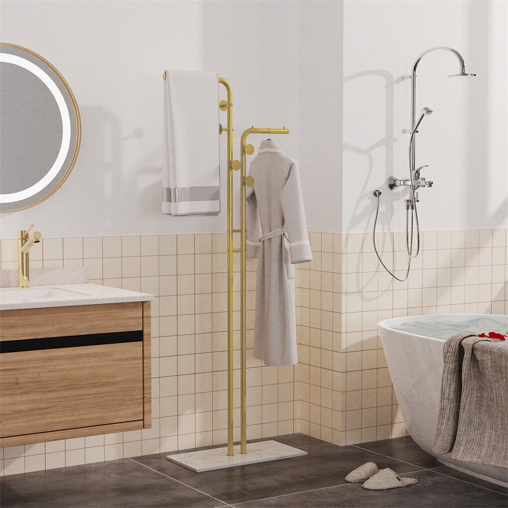 Coat Racks: Double Pole Metal Coat Rack with Marble Base - Free Standing Clothes and Hat Stand AU