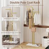 Coat Racks: Double Pole Metal Coat Rack with Marble Base - Free Standing Clothes and Hat Stand AU