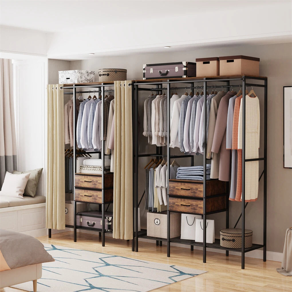 XXXL Large Open Wardrobe Closet - Freestanding Clothes Rail Rack with Curtains (AU)