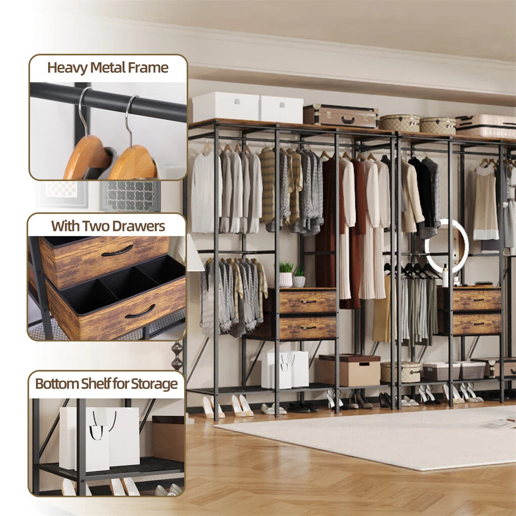 XXXL Large Open Wardrobe Closet - Freestanding Clothes Rail Rack with Curtains (AU)