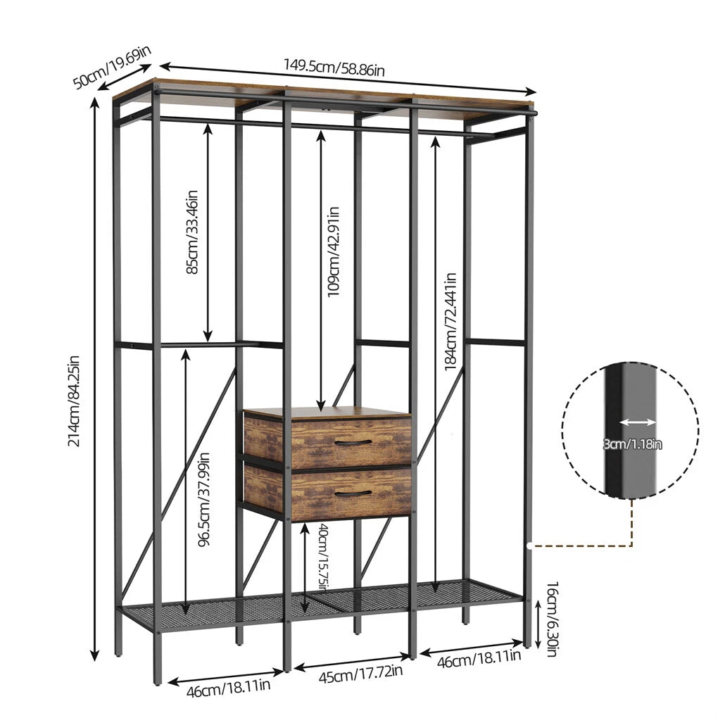 XXXL Large Open Wardrobe Closet - Freestanding Clothes Rail Rack with Curtains (AU)