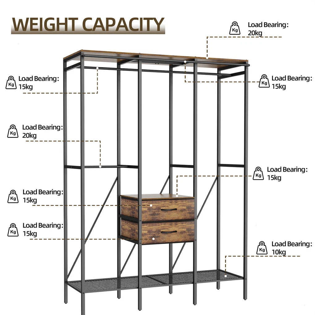 XXXL Large Open Wardrobe Closet - Freestanding Clothes Rail Rack with Curtains (AU)