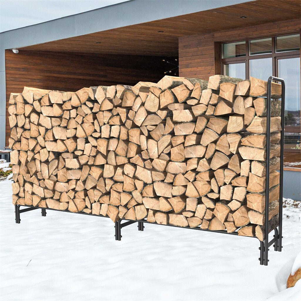 Garden Beds & Planters: FIN 233cm Extra Long Heavy Duty Firewood Log Rack Metal Storage Holder Garden Indoor