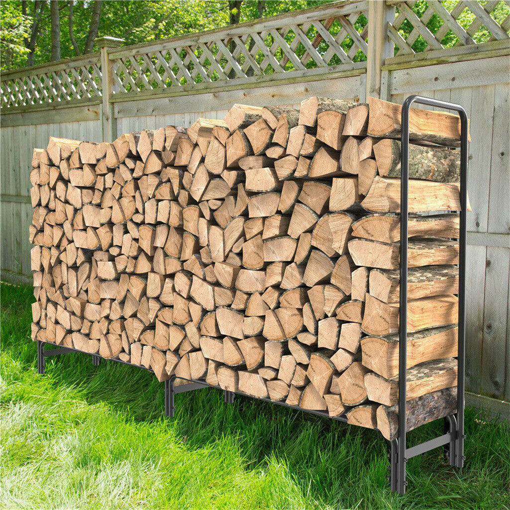 Garden Beds & Planters: FIN 233cm Extra Long Heavy Duty Firewood Log Rack Metal Storage Holder Garden Indoor