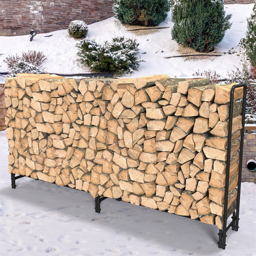 Garden Beds & Planters: FIN 233cm Extra Long Heavy Duty Firewood Log Rack Metal Storage Holder Garden Indoor