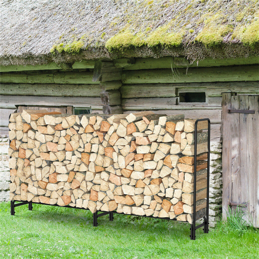 Garden Beds & Planters: FIN 233cm Extra Long Heavy Duty Firewood Log Rack Metal Storage Holder Garden Indoor