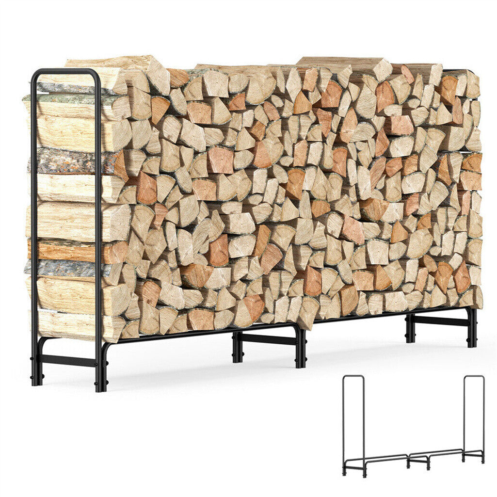 Garden Beds & Planters: FIN 233cm Extra Long Heavy Duty Firewood Log Rack Metal Storage Holder Garden Indoor