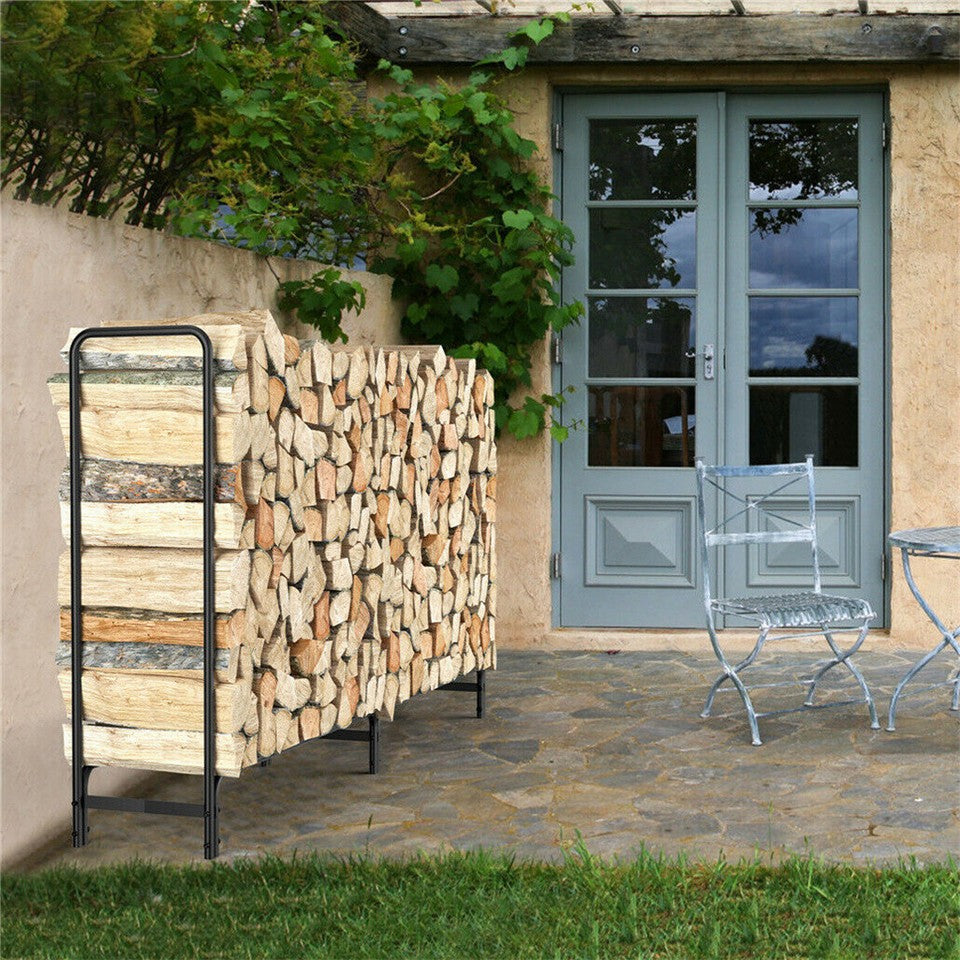 Garden Beds & Planters: FIN 233cm Extra Long Heavy Duty Firewood Log Rack Metal Storage Holder Garden Indoor