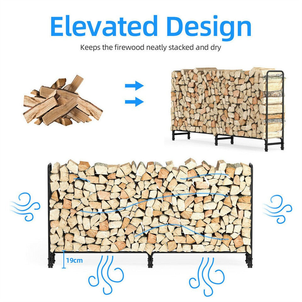 Garden Beds & Planters: FIN 233cm Extra Long Heavy Duty Firewood Log Rack Metal Storage Holder Garden Indoor