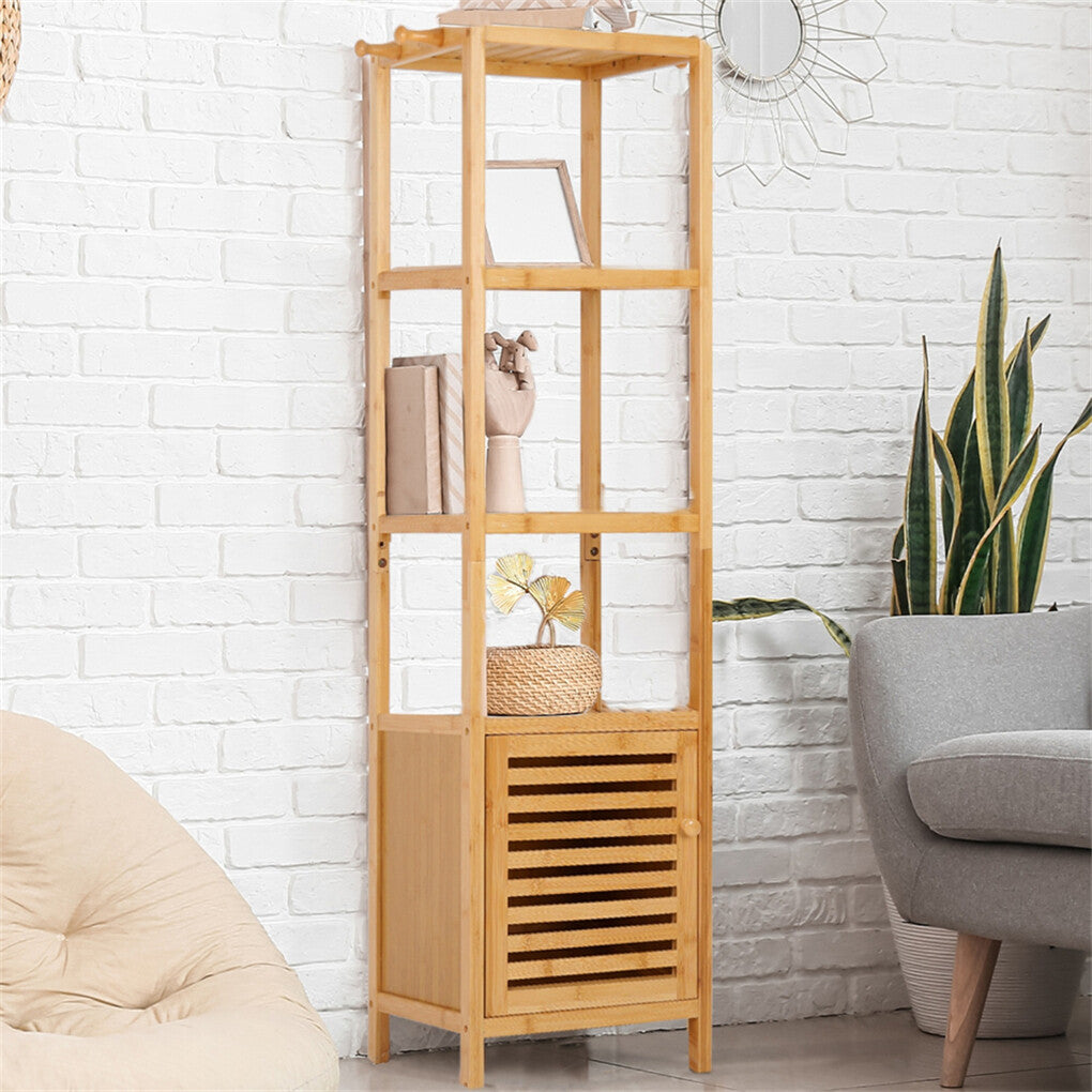Bookcases & Shelves: Large Bathroom Floor Cabinet Bamboo Storage Cupboard Living Room w/ Hook & Shelf
