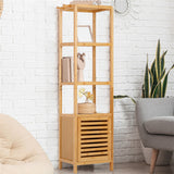 Bookcases & Shelves: Large Bathroom Floor Cabinet Bamboo Storage Cupboard Living Room w/ Hook & Shelf