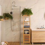 Bookcases & Shelves: Large Bathroom Floor Cabinet Bamboo Storage Cupboard Living Room w/ Hook & Shelf