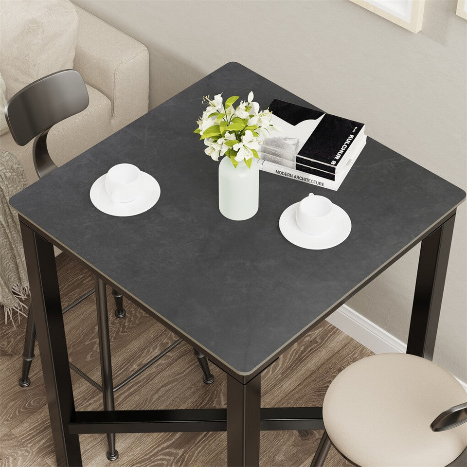 Table & Bar Stools: Tall Square Sintered Stone Bar Table