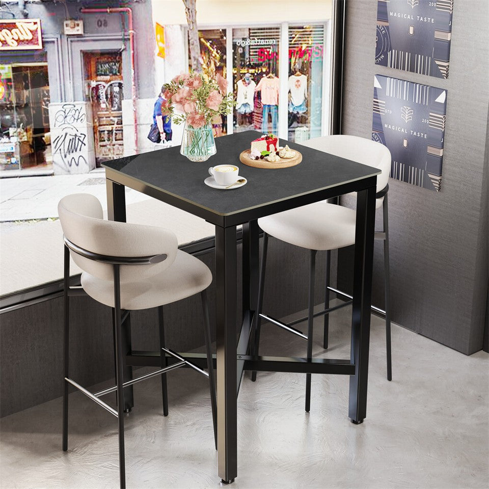 Table & Bar Stools: Tall Square Sintered Stone Bar Table