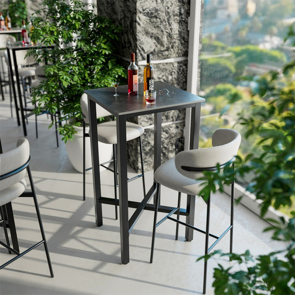 Table & Bar Stools: Tall Square Sintered Stone Bar Table