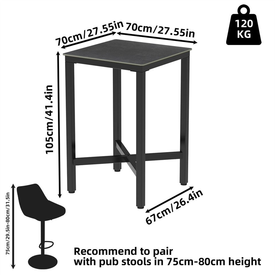 Table & Bar Stools: Tall Square Sintered Stone Bar Table