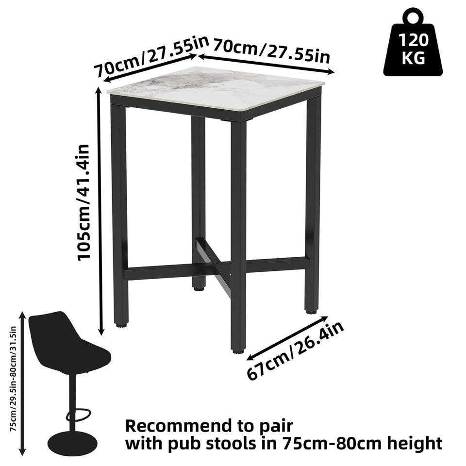 Table & Bar Stools: Tall Square Sintered Stone Bar Table