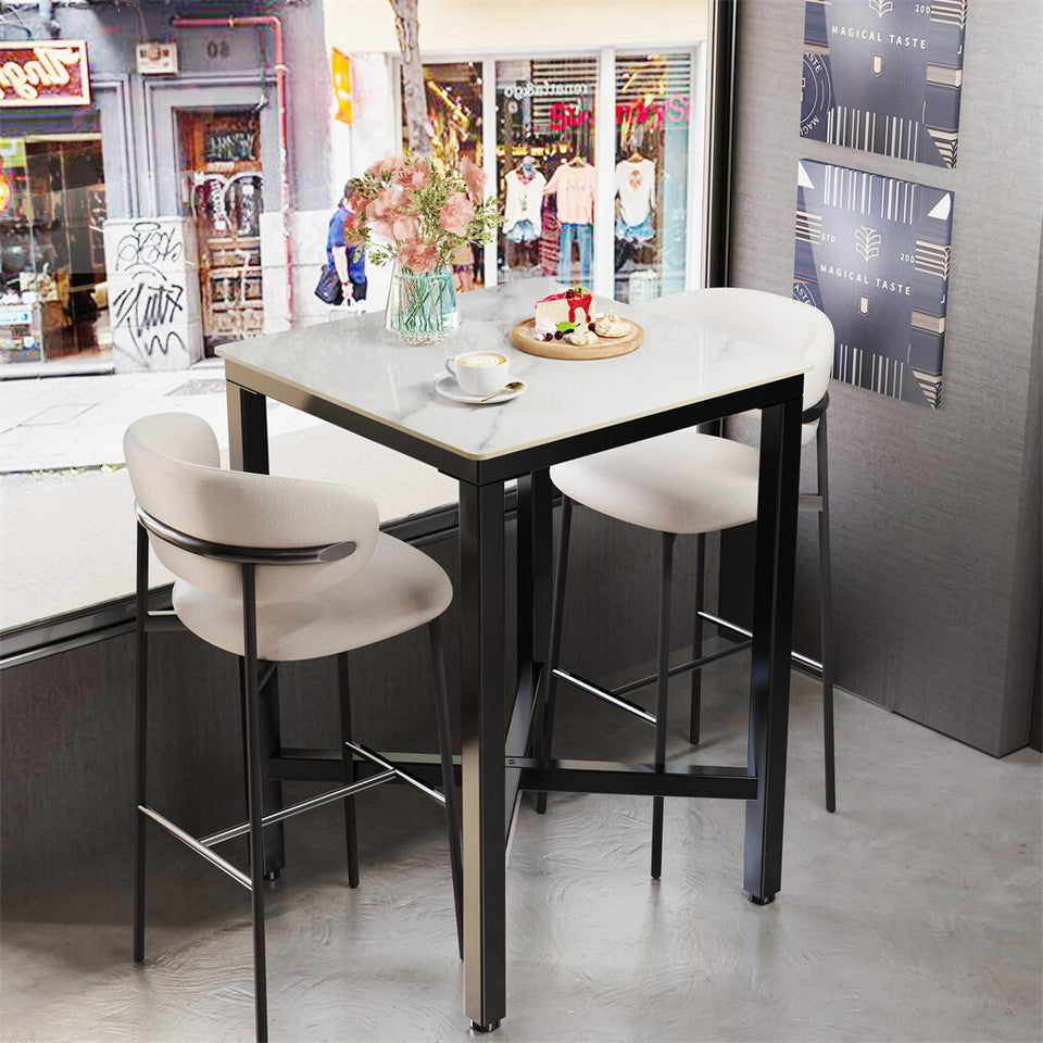Table & Bar Stools: Tall Square Sintered Stone Bar Table