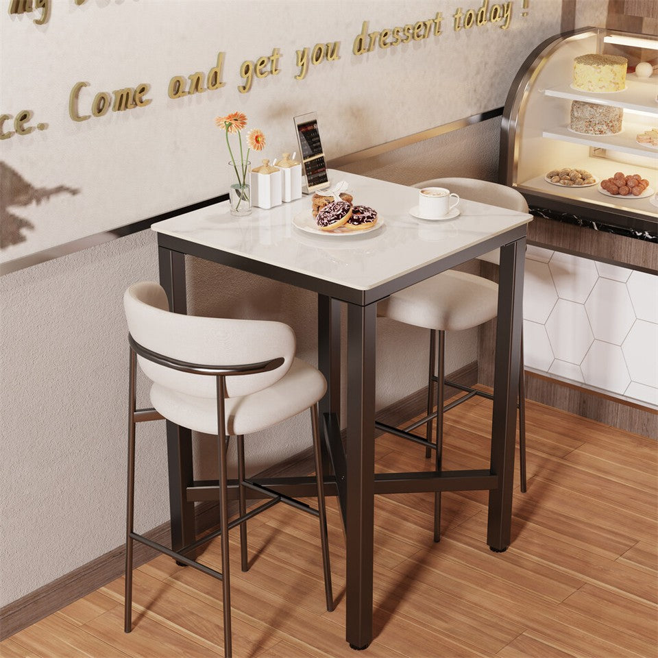 Table & Bar Stools: Tall Square Sintered Stone Bar Table