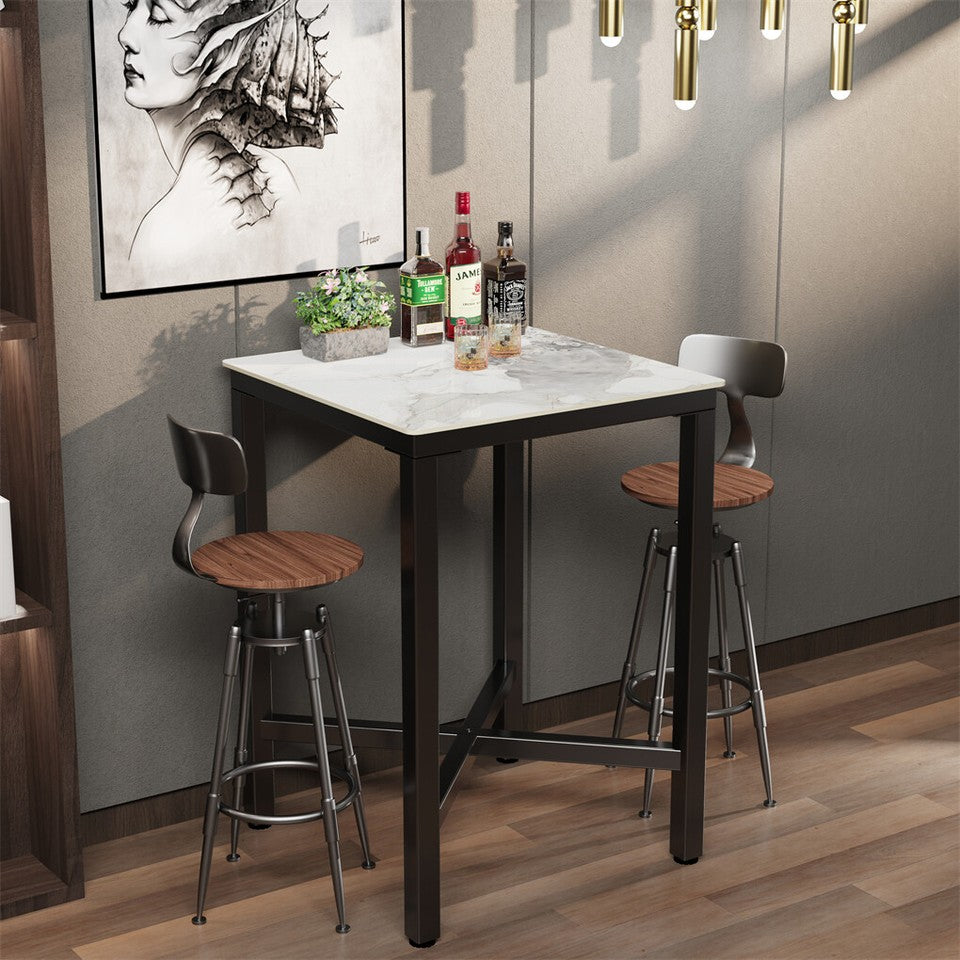 Table & Bar Stools: Tall Square Sintered Stone Bar Table