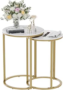 Side Tables: 2Pcs Gold Marble Nesting Side End Tables Round Small Stacking Drink Coffee Table