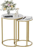 Side Tables: 2Pcs Gold Marble Nesting Side End Tables Round Small Stacking Drink Coffee Table