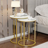 Side Tables: 2Pcs Gold Marble Nesting Side End Tables Round Small Stacking Drink Coffee Table