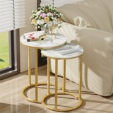 Side Tables: 2Pcs Gold Marble Nesting Side End Tables Round Small Stacking Drink Coffee Table