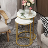 Side Tables: 2Pcs Gold Marble Nesting Side End Tables Round Small Stacking Drink Coffee Table