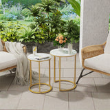 Side Tables: 2Pcs Gold Marble Nesting Side End Tables Round Small Stacking Drink Coffee Table