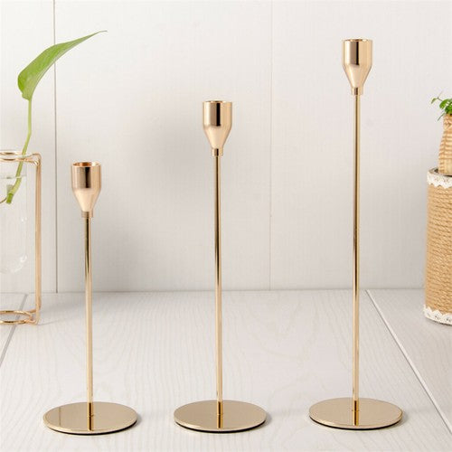 Candle Accessories: Set of 3 Decorative Candlestick Holder- gold