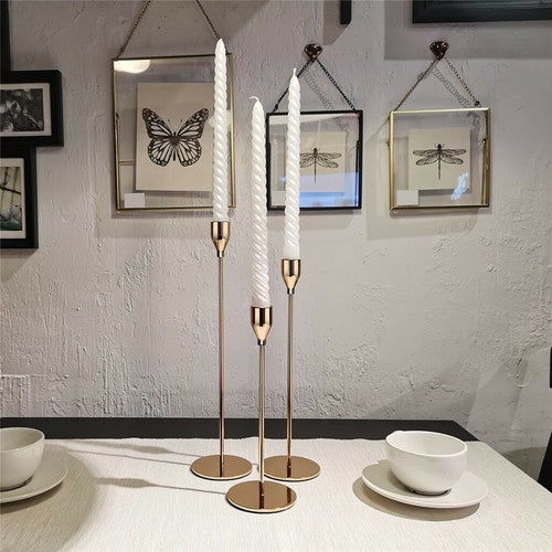 Candle Accessories: Set of 3 Decorative Candlestick Holder- gold