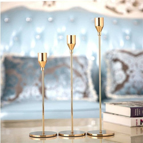 Candle Accessories: Set of 3 Decorative Candlestick Holder- gold