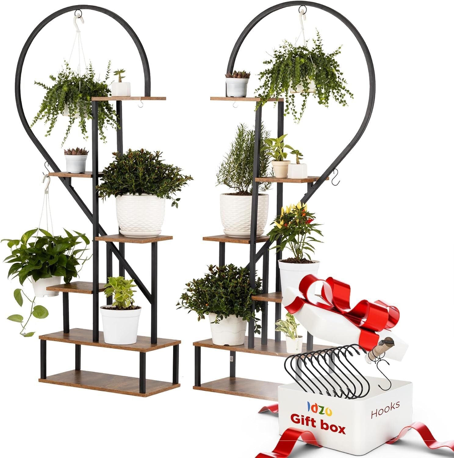Gardening Accessories: Fin Merge/Separate Metal Plant Stand Heart Shape Ladder Book Shelf For Indoor Garden